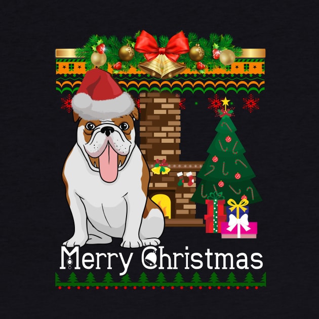 Ugly Christmas Sweater BULLDOG TShirt Funny Dog by LaurieAndrew